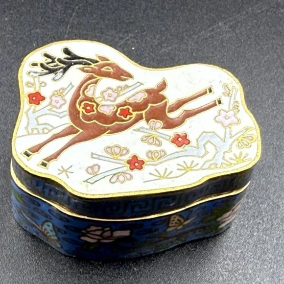 NFS Reserve Vintage Miniature Cloisonne Trinket Box Deer - Picture 7 of 12